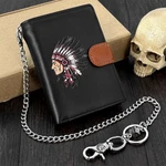 Men Punk Rock American Indian Chief Leather Wallet Money Purse With Chain. Fixed Price $20.99.