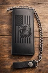 Us Flag Eagle Genuine Leather Biker Long Wallet With Chain Black Bi-fold. Fixed Price $27.95.