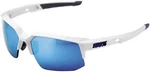 100% Matte White Speedcoupe With Hiper Blue Multilayer Mirror Lens Sunglasses. Fixed Price $185.00.