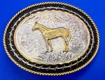 Standing Horse Two Tone Swirl Ornate Barb Wire Montana Silversmiths Belt Buckle. Fixed Price $93.50.
