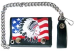 Genuine Leather Usa Flag Indian Chief Tri-fold Men Wallet Snap On Chain GI609. Fixed Price $14.30.