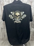 Lethal Threat Skull Garage Work Shirt Men's Large Motorgear Checkered Flag Usa. Fixed Price $23.99.