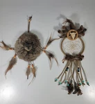 Set: Wolf & Buffalo Spirit Dream Catcher Fur Feathers Wall Hanging 3D Resin Head. Fixed Price $8.55.