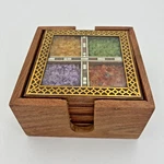 Handmade Indian Gemstone Coasters Set Of 4 Wood & Glass Brass Overlay 3.25. Fixed Price $14.99.