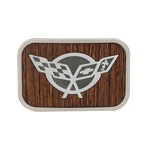 1997-2004 Corvette C5 Walnut And Chrome Belt Buckle With Crossed Flags. Fixed Price $27.95.
