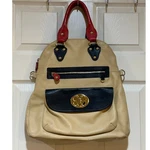 Emma Fox Leather Colorblock Satchel Backpack Beige Black Red Gold Turn. Fixed Price $29.99.