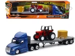 Freightliner Cascadia Flatbed Blue W/tractor & Hay 1/43 Diecast By New Ray 16083. Fixed Price $24.99.